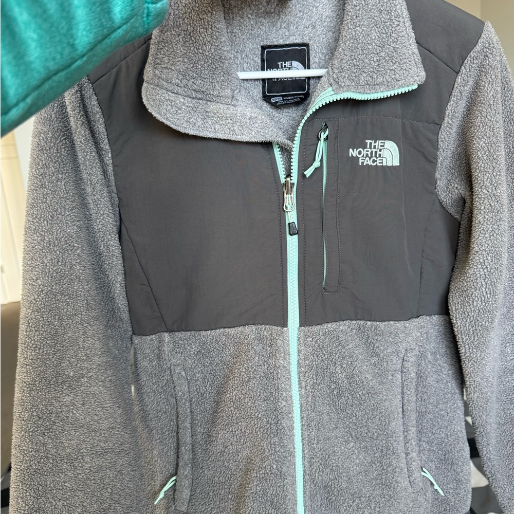 The North Face Gray and Teal Fleece Jacket